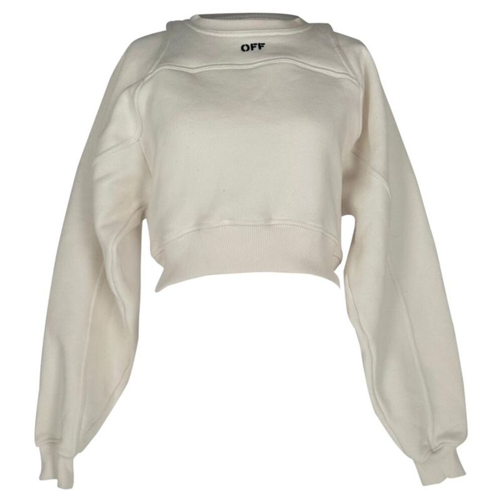 Off-White Off Stamp Logo Cropped Sweatshirt in White Cotton